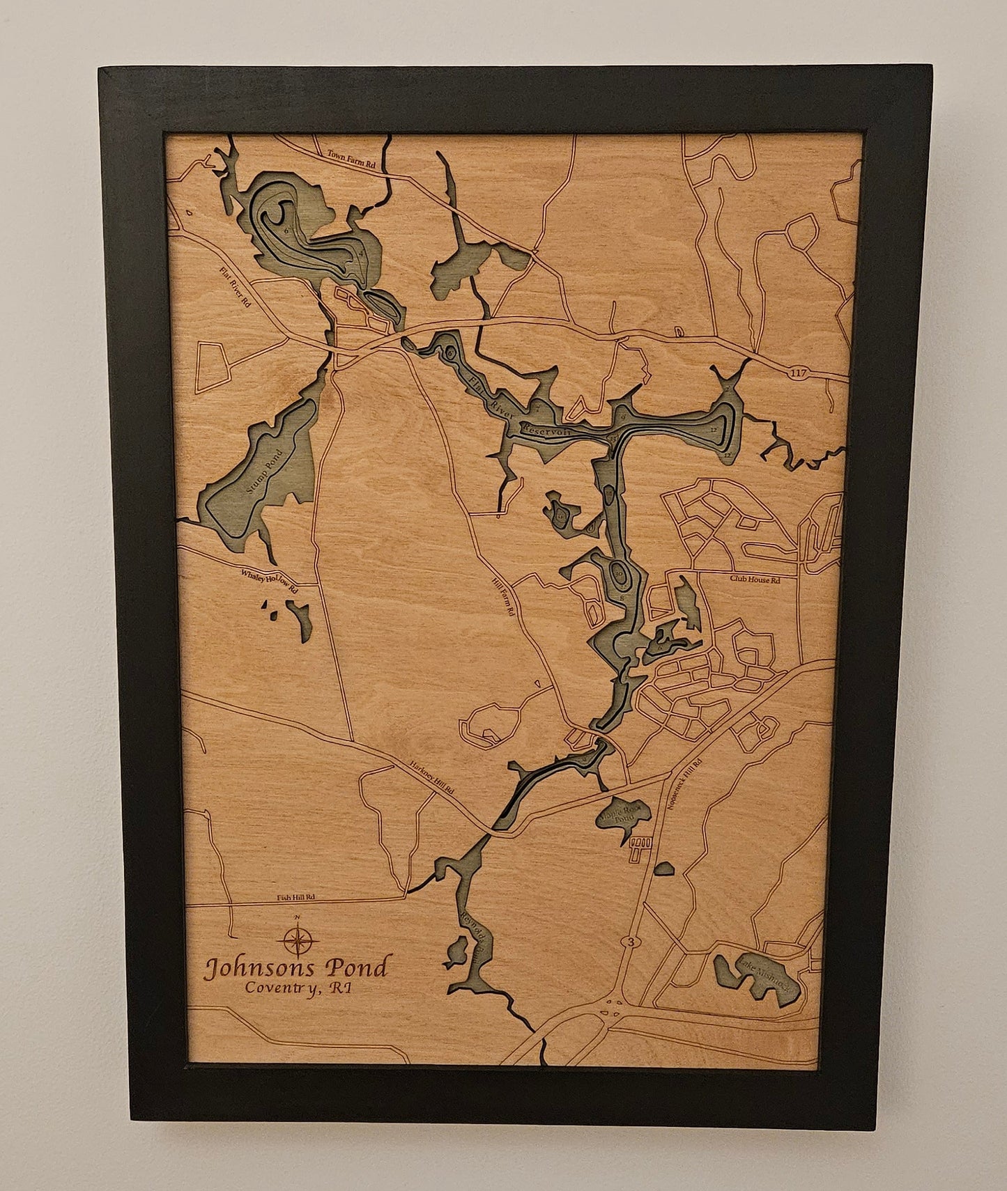 Johnson's Pond, Rhode Island | 3D Wooden Chart